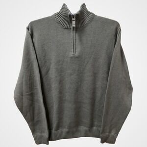 Eddie Bauer Mens L Pullover Sweater 1/4 Zip Mock Neck Brown/Green Cotton Knit‎